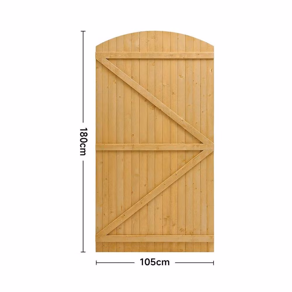 FLAVORA Arched Wooden Garden Pedestrian Swing Gate in Brown, W: 105 cm, H: 180 cm – 2