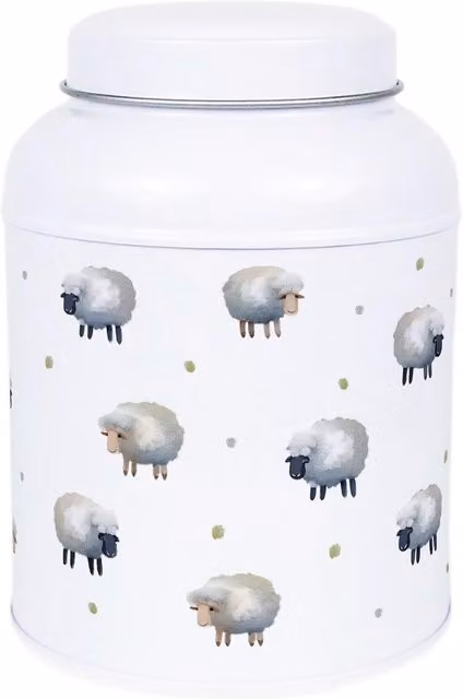 Purely Home Spring Sheep Dotted Storage Canister with Domed Lid in White Metal