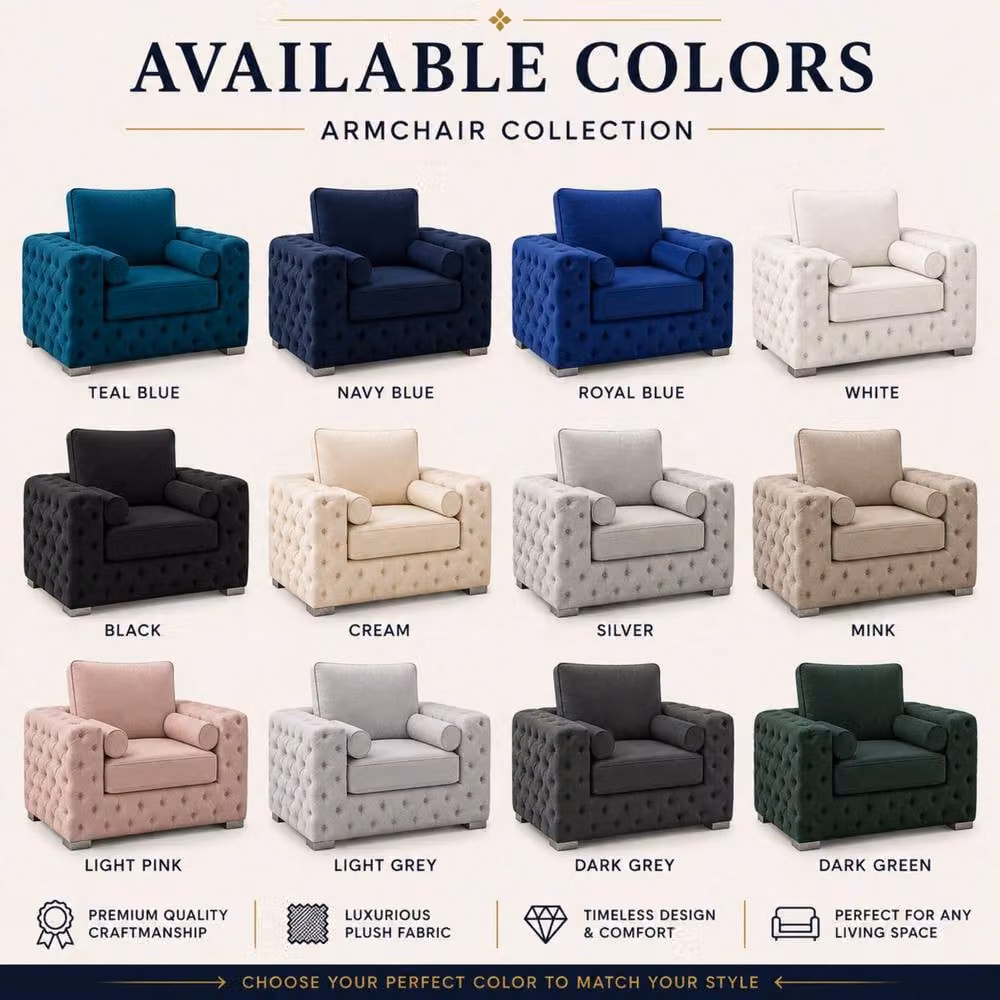 Stratus Interiors Ashley Chesterfield Plush Velvet Armchair in Petrol Teal – 3