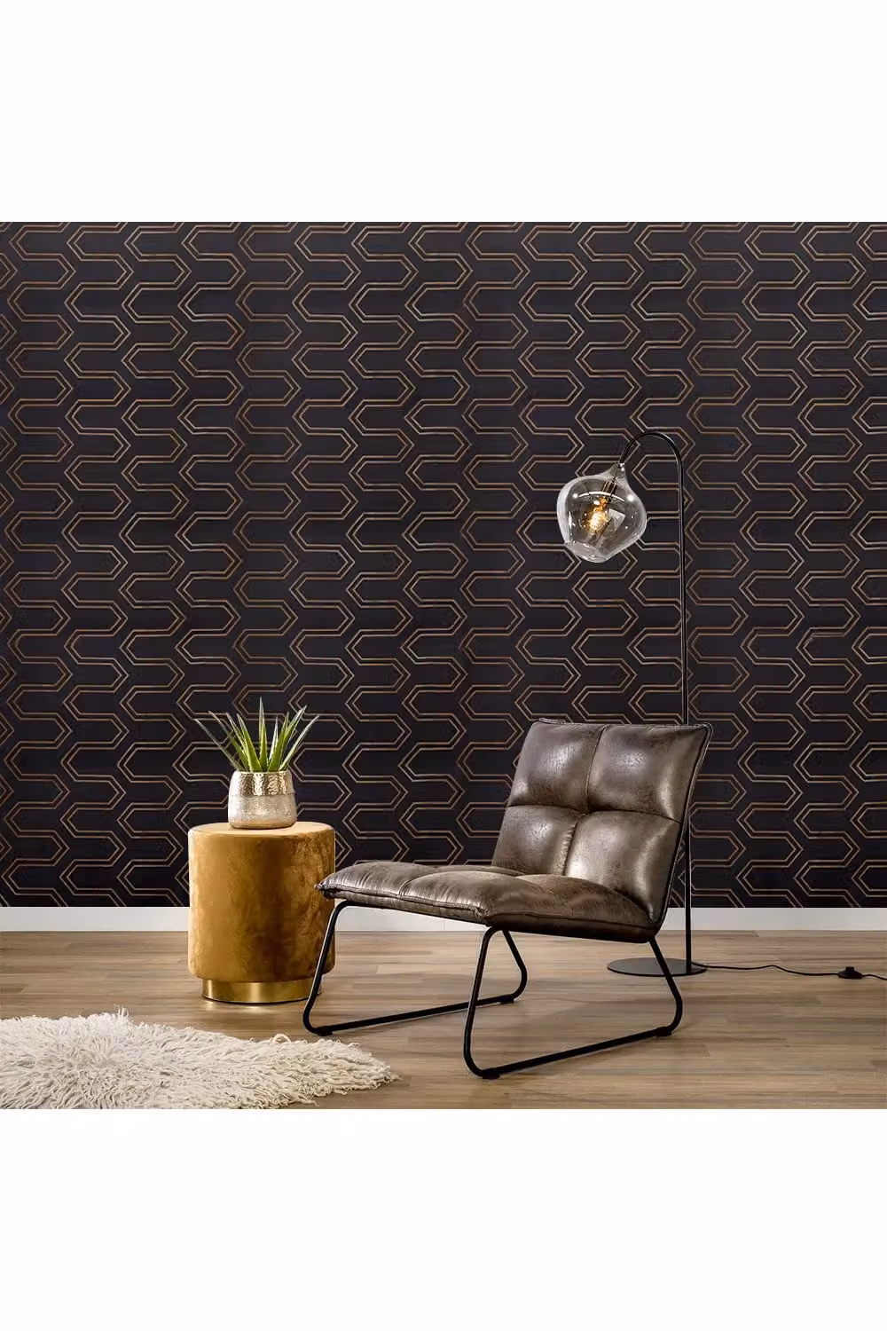 Living and Home Self-Adhesive Retro Geometric Abstract Wallpaper in Black, Gold and Blue, W: 40 cm, L: 120 cm – 2