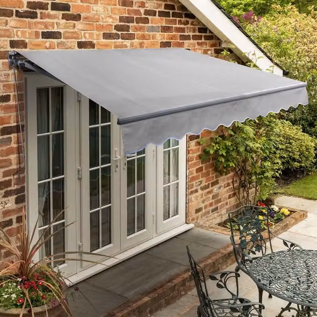 Primrose Manual Folding Arm Wall-Mounted Patio Awning in Silver and Grey with Aluminium Frame