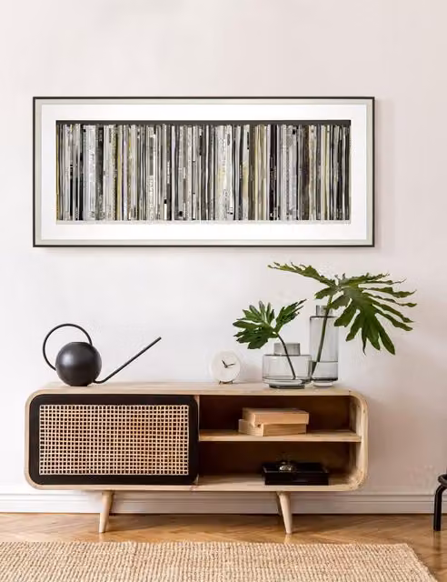 Gallery Direct Classic Vinyl Multicolour Rectangular Framed Wall Art with Typography and Abstract Illustration in White