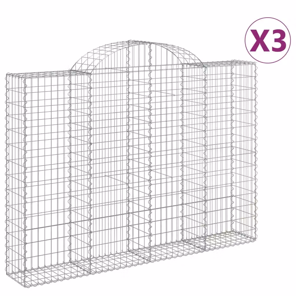 Berkfield Home Arched Gabion Baskets, 3 Piece Set, Silver Galvanised Steel, W: 200 cm, D: 30 cm, H: 140-160 cm – 2