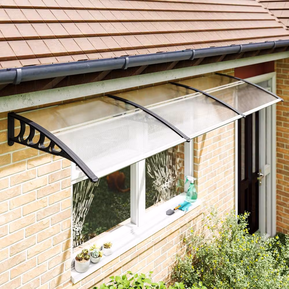 Rolipo Transparent Front Door Canopy Awning Rain Shelter with Aluminium Frame, W: 303 cm, H: 96 cm – 3