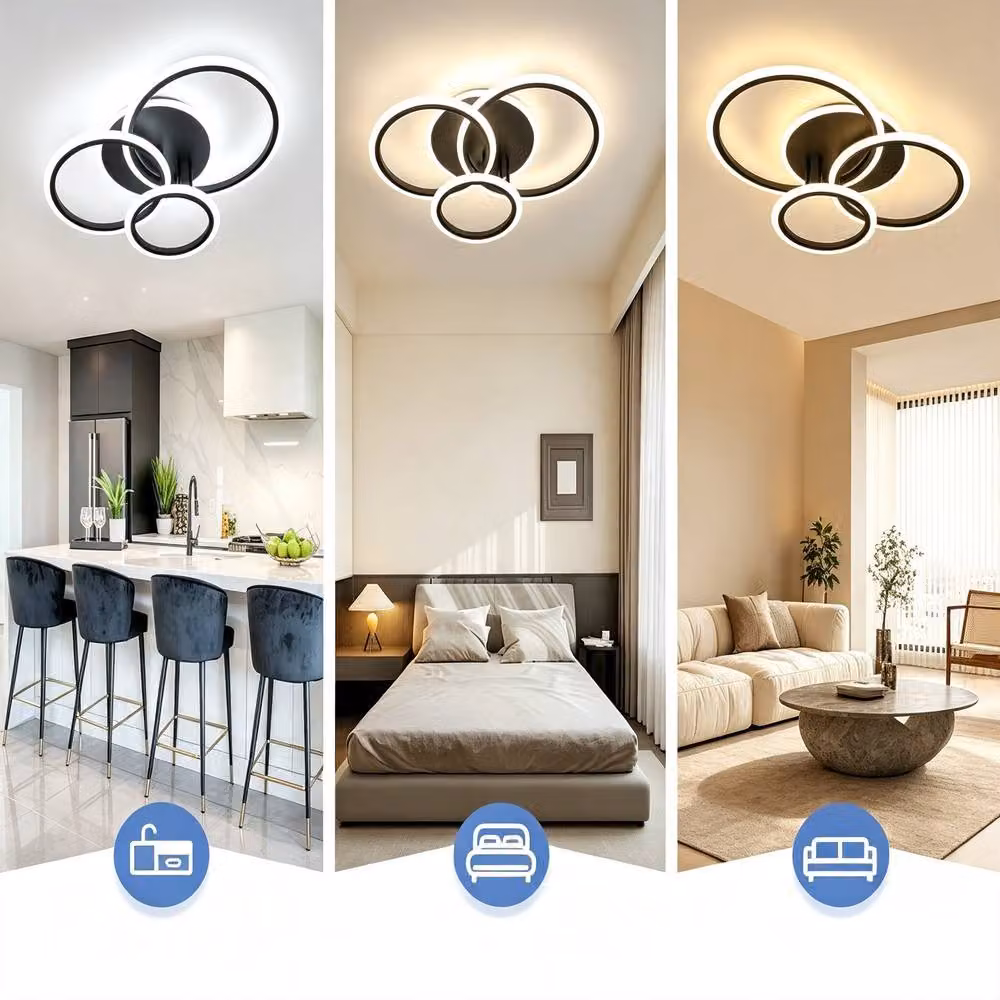 COMELY Modern Dimmable LED Ring Ceiling Light, Black, Diameter: 61 cm – 7