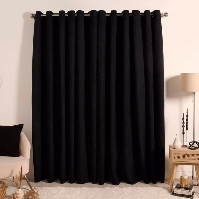 OHS Pair of Blackout Boucle Eyelet Curtains in Black, Width: 228 cm, Drop: 228 cm