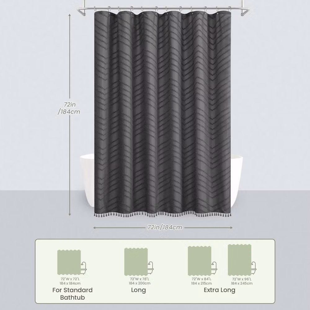INHOUSOLU HOME DECOR Grey Tufted Textured Chevron Striped Polyester Bathroom Shower Curtain with Tassels and Eyelets – 2