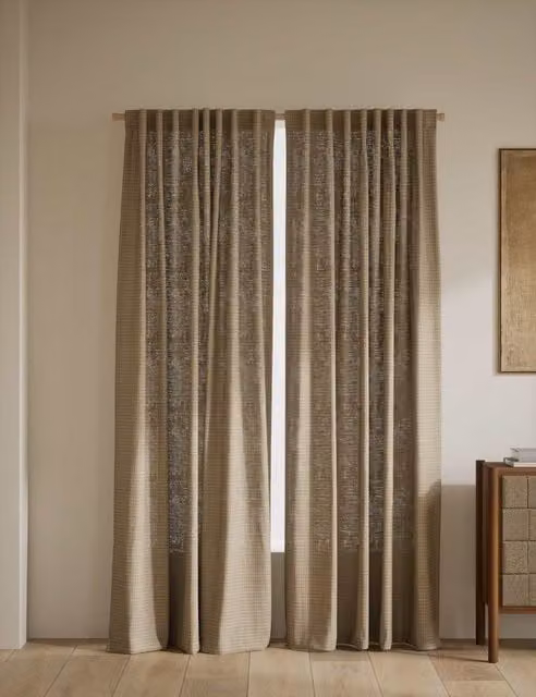 M&S Neutral Beige Checked Pure Cotton Semi-Sheer Multiway Curtains