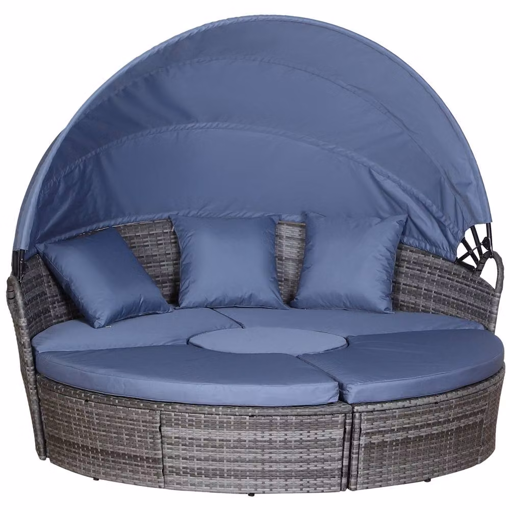 STILVORA Modern Grey Sofa Set with Retractable Canopy and Rattan Metal Frame – 2