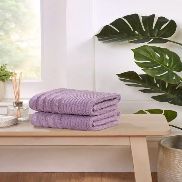 Rapport Home Linear Striped Pure Cotton Towel Set in Purple