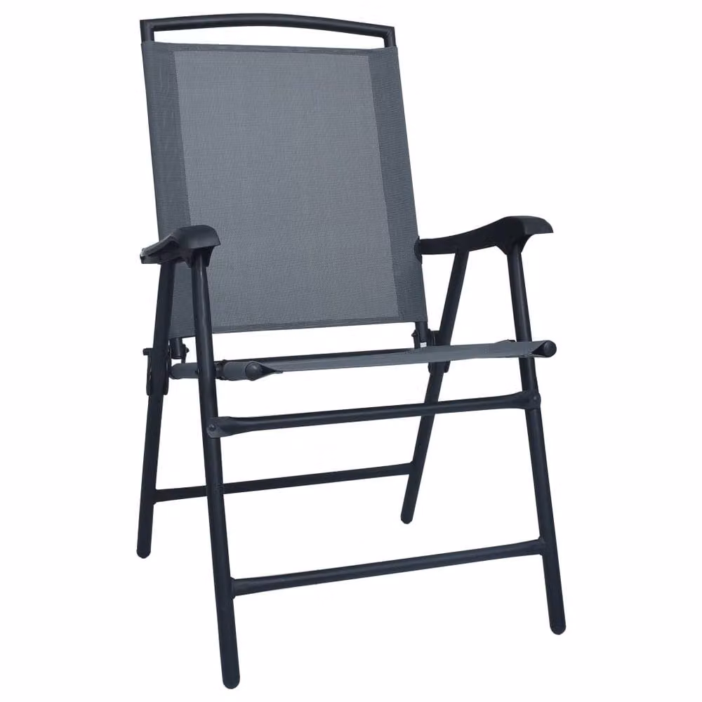 Berkfield Home Set of 2 Comfortable Folding Grey Texilene Garden Chairs with Steel Frame – 3