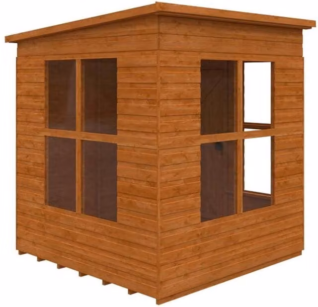 Buttercup Farm Penthouse 12mm Solid Wood Softwood Pine Shed in Orange with Single Door and Window, W: 182.88 cm, D: 182.88 cm, H: 175.0 cm – 1
