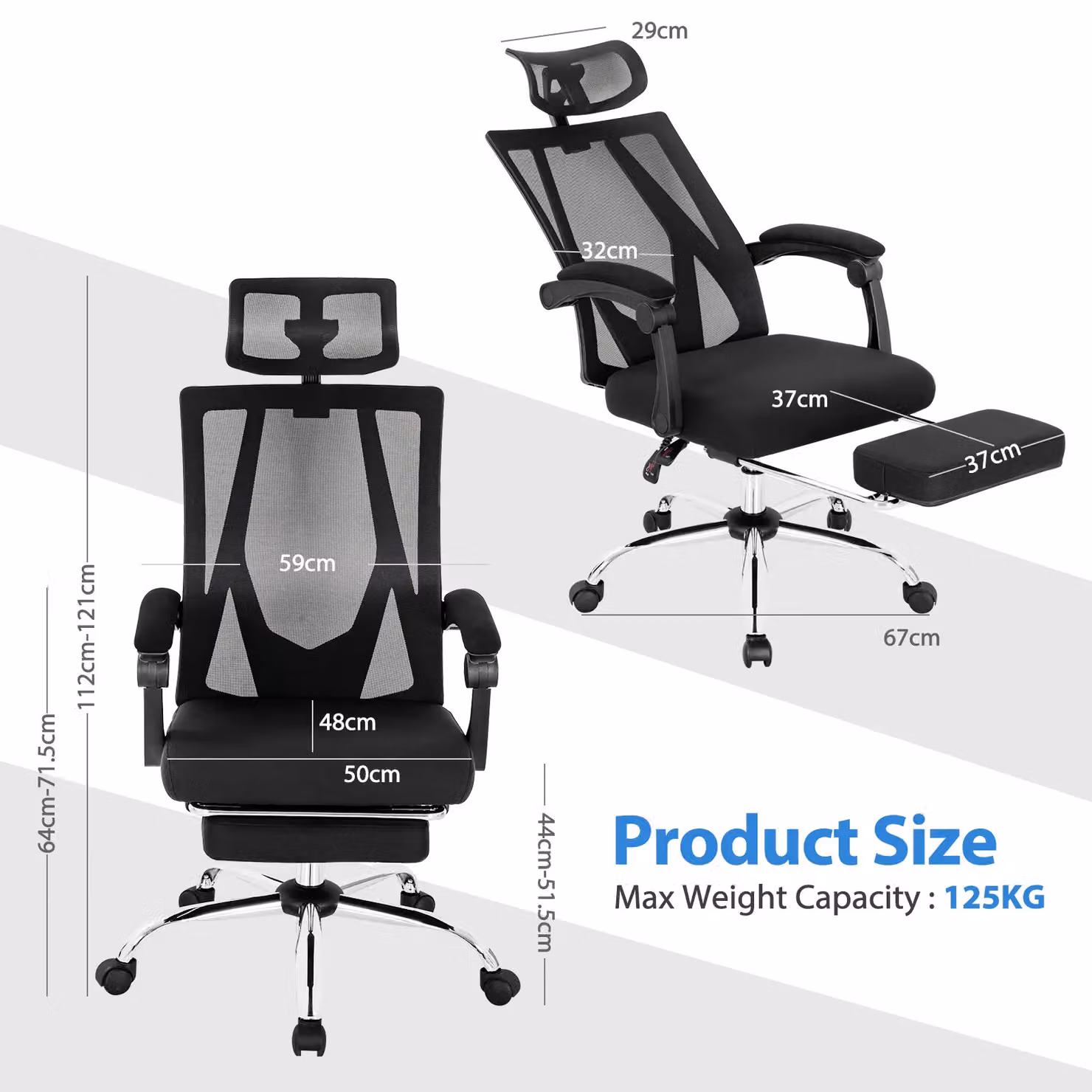 Costway Ergonomic Executive Office Chair with High Back, Headrest and Retractable Footrest in Black Fabric – 2