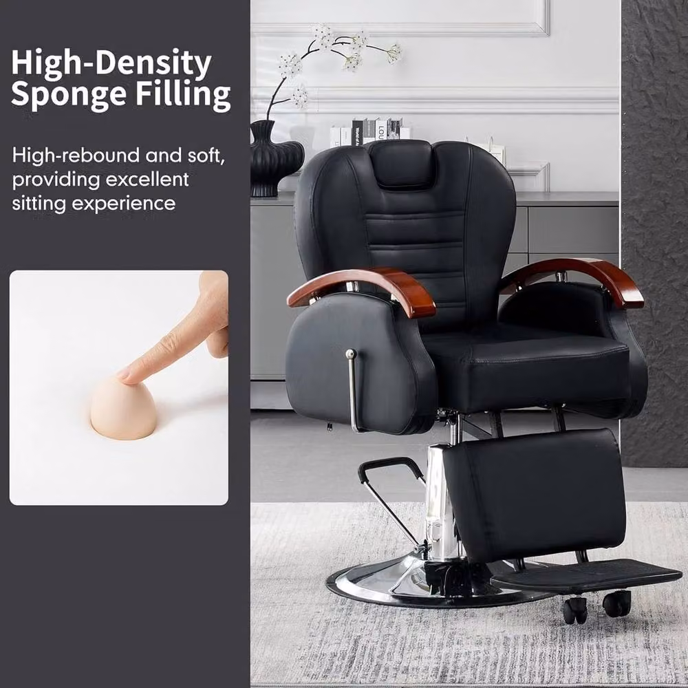 VOGREX Hydraulic Reclining Barber and Tattoo Chair with Footrest in Black – 4