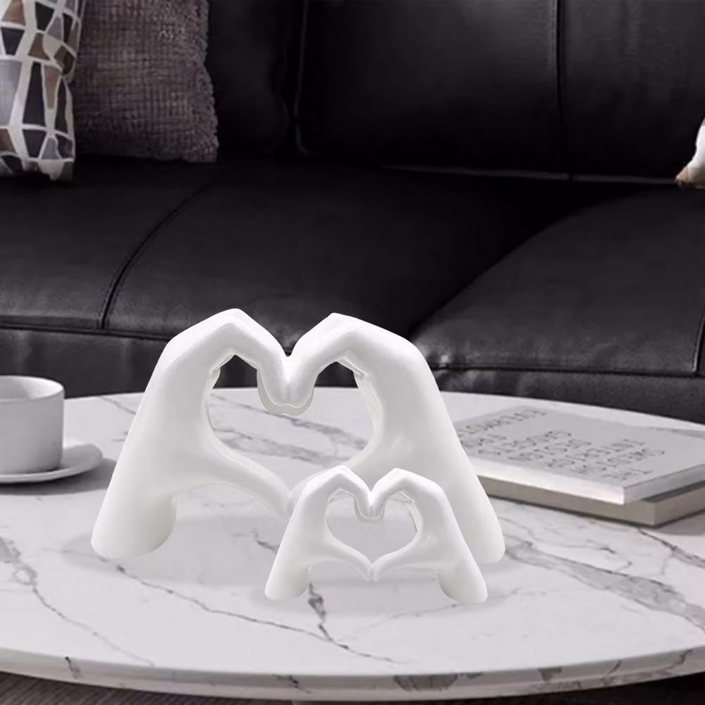 Huhote Resin Heart Hands Love Gesture Sculpture Set of 2 in White – 4