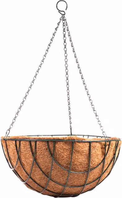 My Garden Round Hanging Basket Planter with Coco Liner, Green and Brown, Diameter: 16 cm