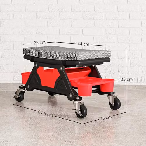 HOMCOM Rolling Mechanic Stool with Padded Creeper Seat, Black and Red – 6