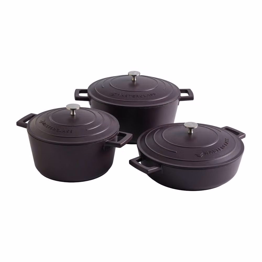 MasterClass Set of 3 Purple Non-Stick Cast Aluminium Casserole Dishes in Aubergine – 2