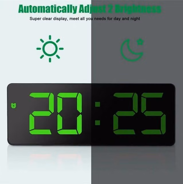 FLAVORA Digital Mirror LED Alarm Clock with Display, Black, W: 100 cm, H: 15 cm
