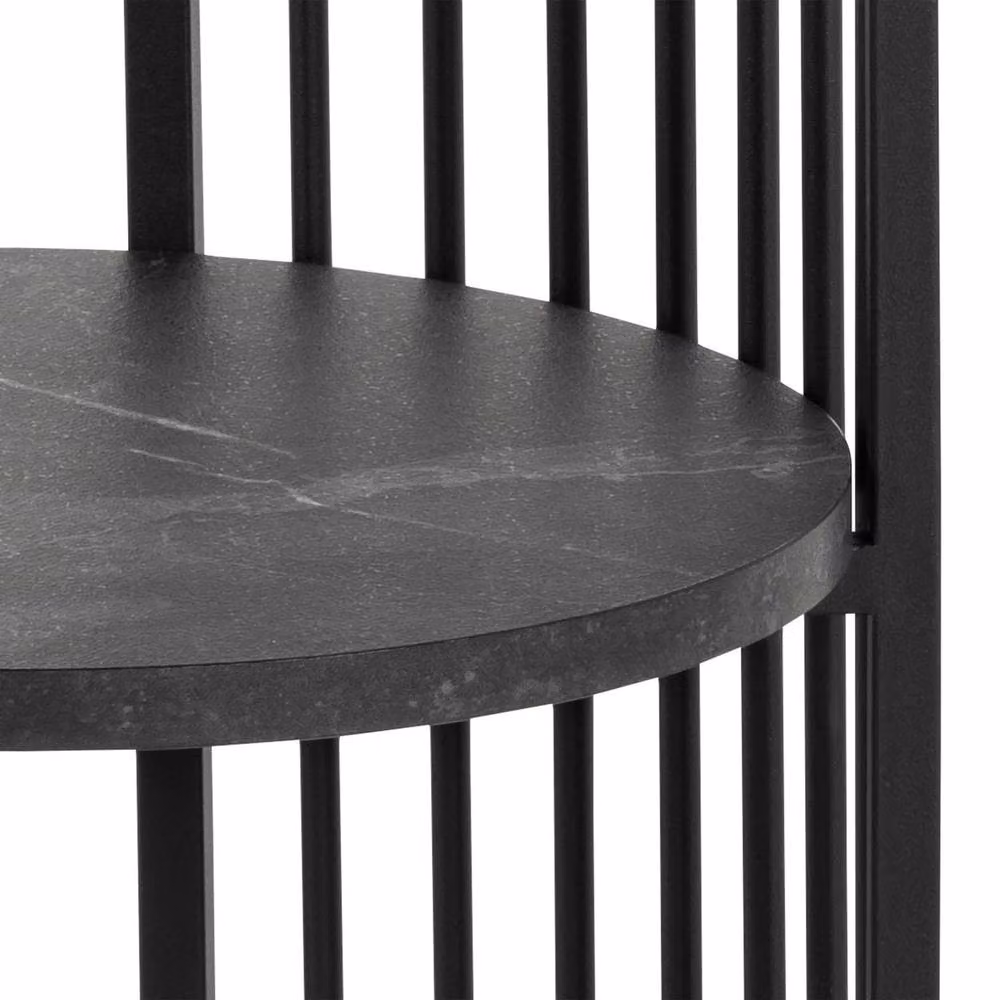 Wyld Haus Dublin Round Bedside Table with Black Marble Effect Top and Black Steel Frame, H 65 cm x W 35 cm x D 35 cm – 6