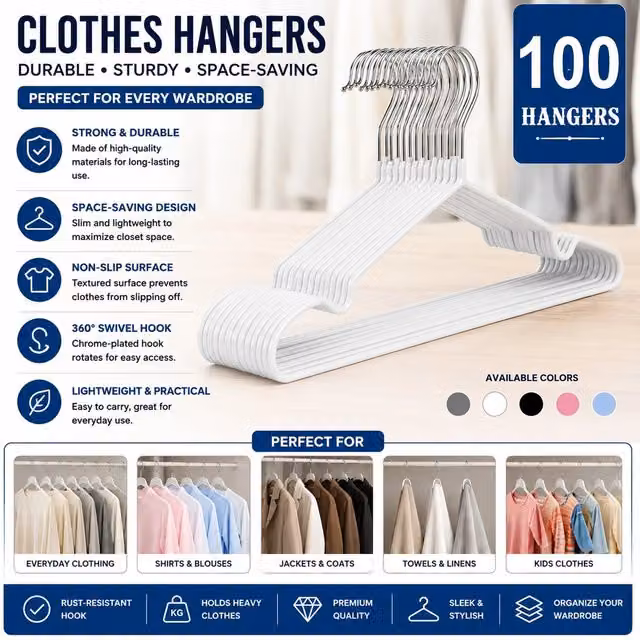 Atek Space Saving Metal Hangers in White