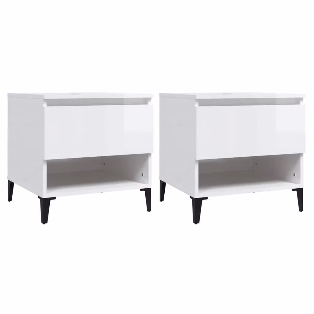 Berkfield Home Set of 2 High Gloss White Side Tables, W/D/H: 50 x 46 x 50 cm