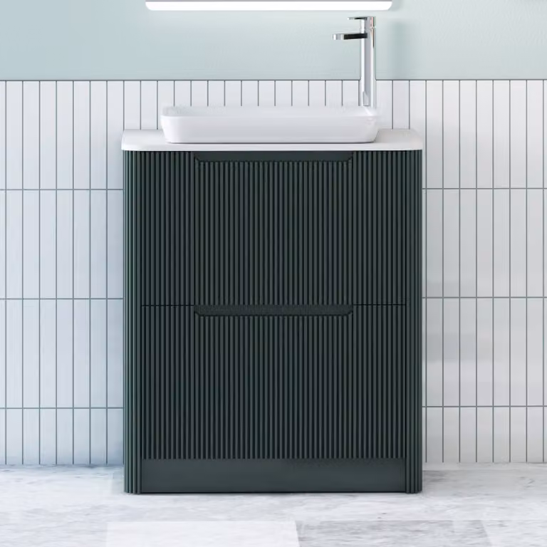 Royal Bathrooms Avenza Floor Standing Vanity Unit with Qubix Basin, Moss Green and White, 2 Drawers