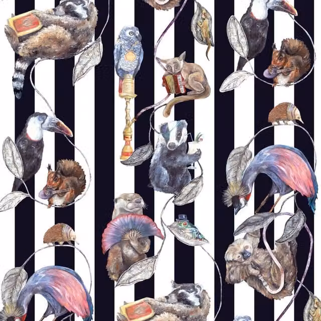 House of Hackney Hackney Empire Midnight Stripe Wallpaper in Black, White and Multicolour