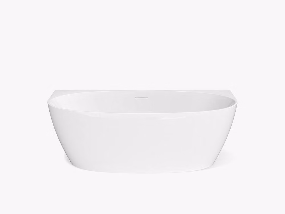 Vente-unique White Oval Semi-Freestanding Acrylic Bath, W/D/H: 170 x 80 x 58 cm – 2