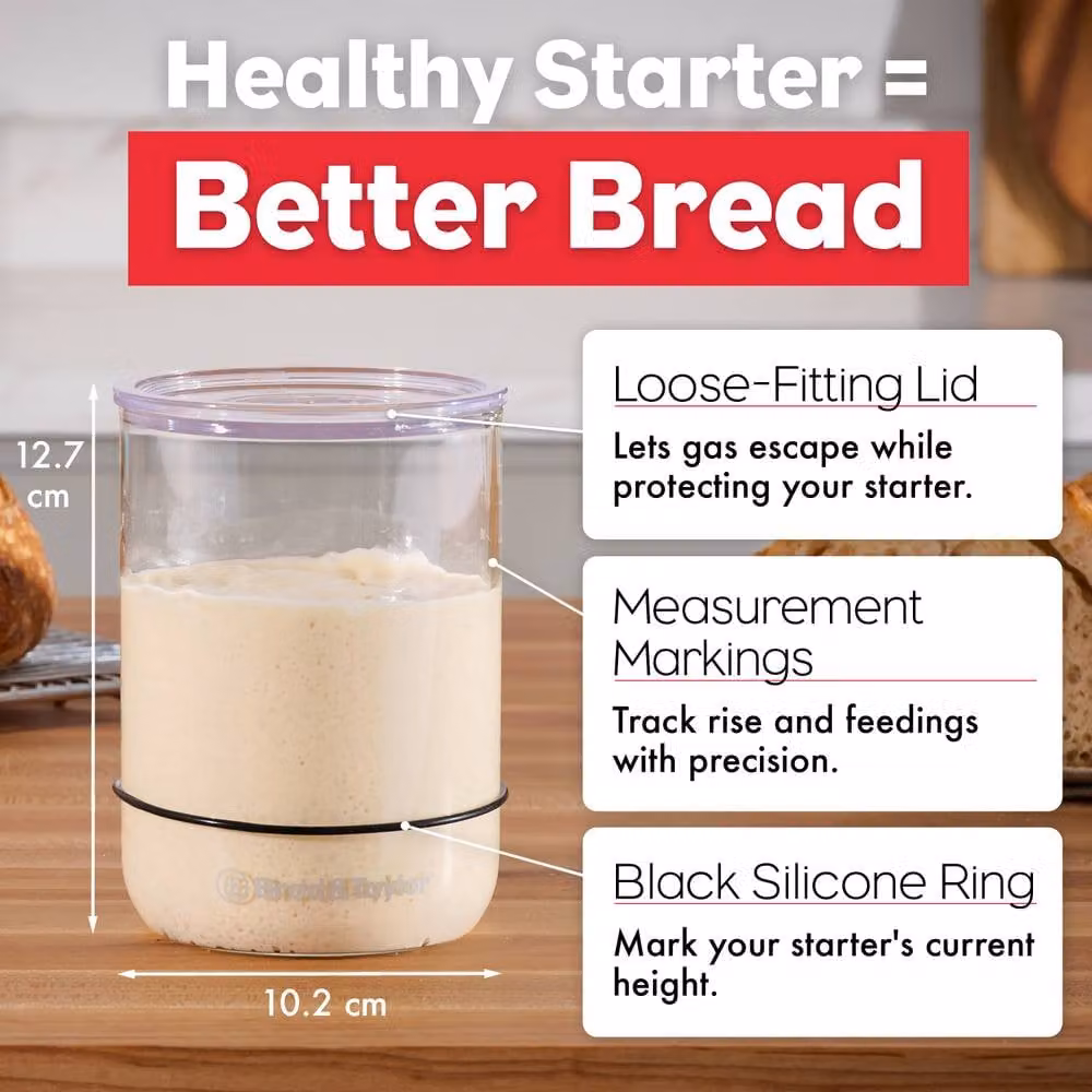 Brod & Taylor Sourdough Starter Jar, 1L Transparent Borosilicate Glass Jar with Marker and Scale – 2
