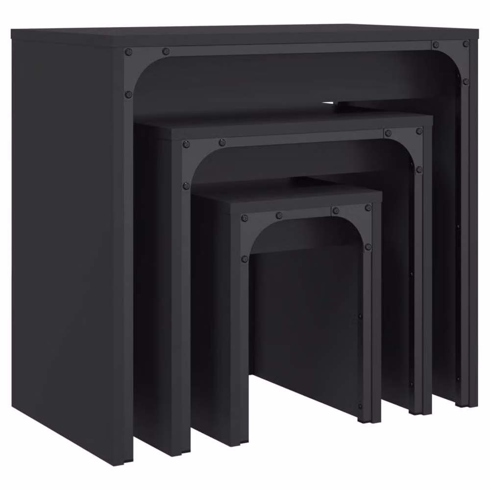 Berkfield Home Nesting Coffee Tables, 3 Piece Set in Black Matt Engineered Wood – 4
