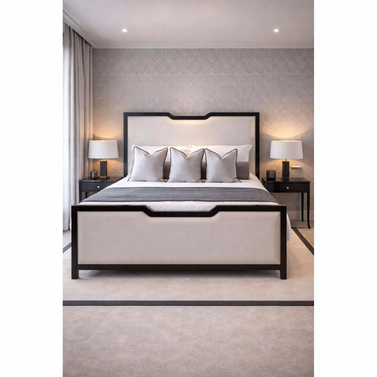 HOB Furniture Washington Curve Velvet Bed in Beige, W/D/H: 150 x 200 x 137.16 cm – 3