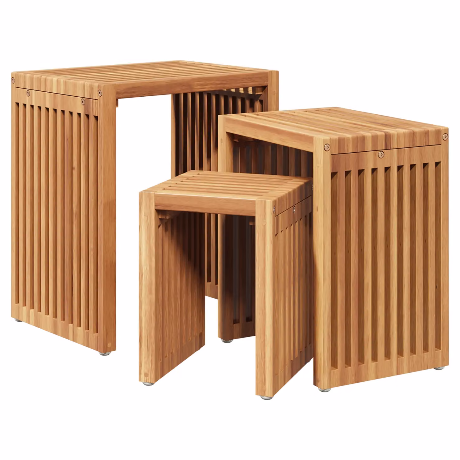 Berkfield Home Nest of 3 Side Tables in Brown Solid Teak Wood – 2
