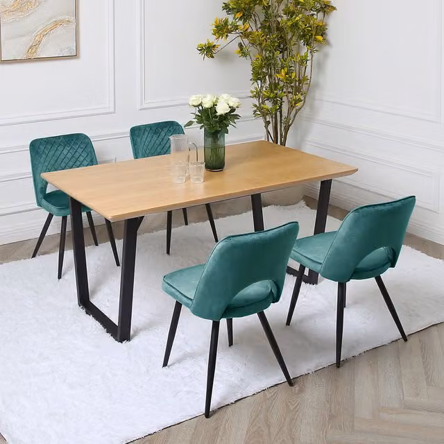 Home Garden Direct Oak Dining Table Set with 4 Black Chairs