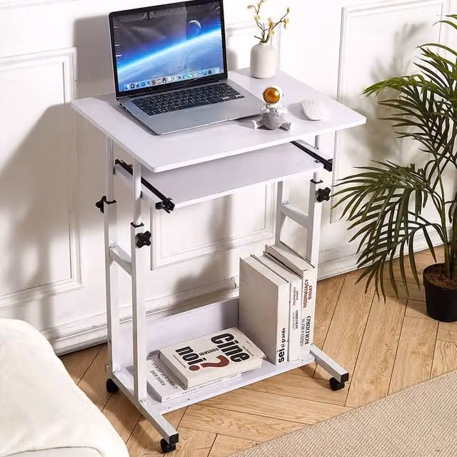 FORGEVIO Height-Adjustable Mobile Computer Desk in White – 1