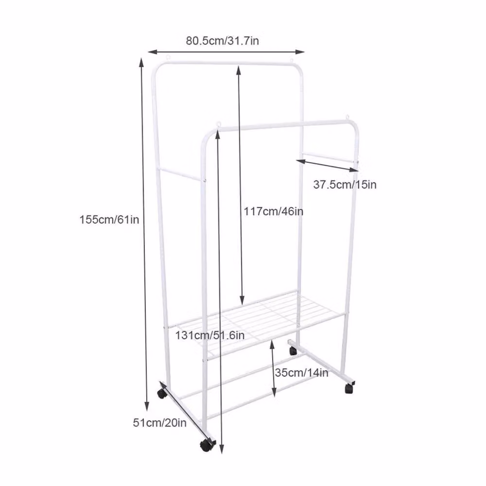 Havendro Elegant White Dual Rolling Clothes Storage Rack with Metal Continuous Linear Rail – 2