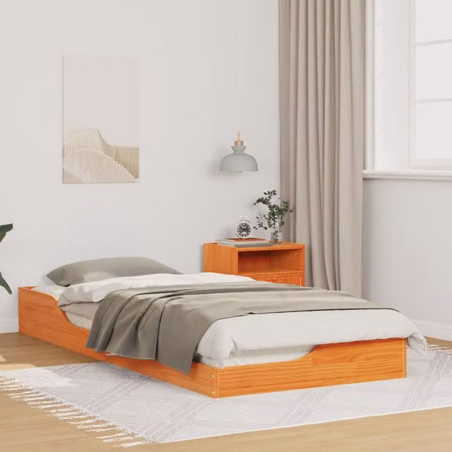 Berkfield Home Solid Pine Wood Floor Bed Frame, Brown, W: 90 cm, D: 210 cm