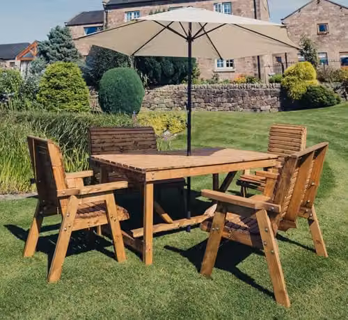 Churnet Valley Garden Furniture Ltd 6 Seater Valley Pine Garden Furniture Set in Brown – 1