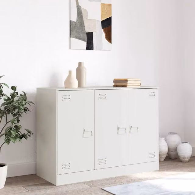 Berkfield Home White Matt Metal Sideboard W/D/H: 99 x 39 x 73 cm – 1