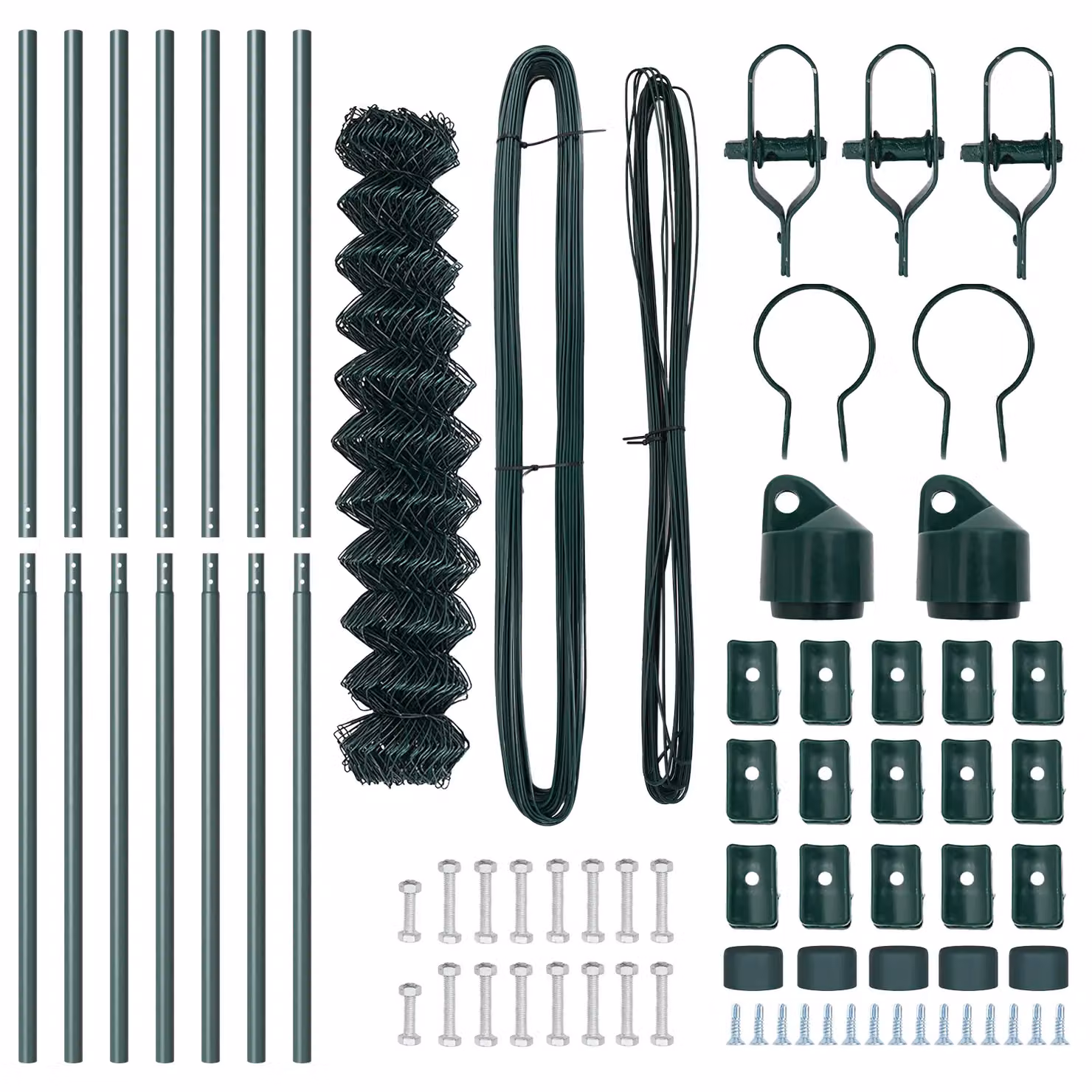 Berkfield Home Green Galvanised Steel Chain Link Fence with 7 Posts, W: 10 m, H: 1 m – 4