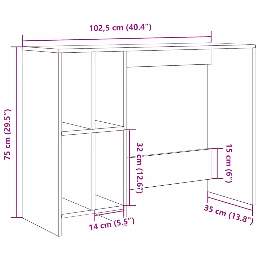 Berkfield Modern Writing Desk in Brown Engineered Wood, W/D/H: 102.5 x 35 x 75 cm – 7