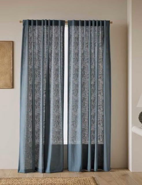 M&S Cotton Linen Blend Sheer Multiway Curtains, Blue, H: 229 cm x W: 218 cm