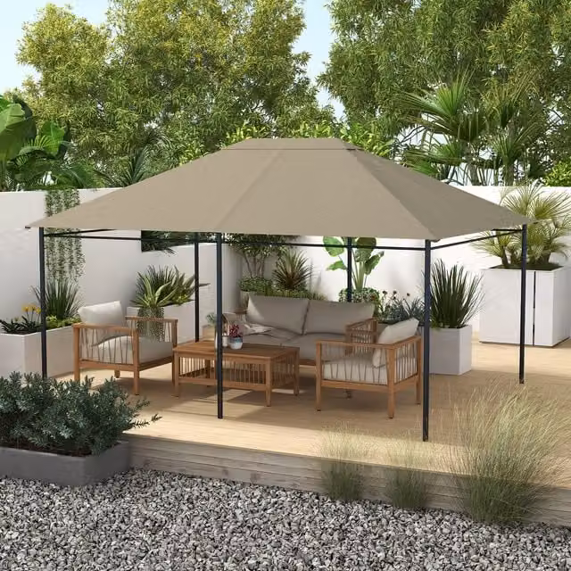 Outsunny Polyester Garden Gazebo Canopy Replacement, Khaki