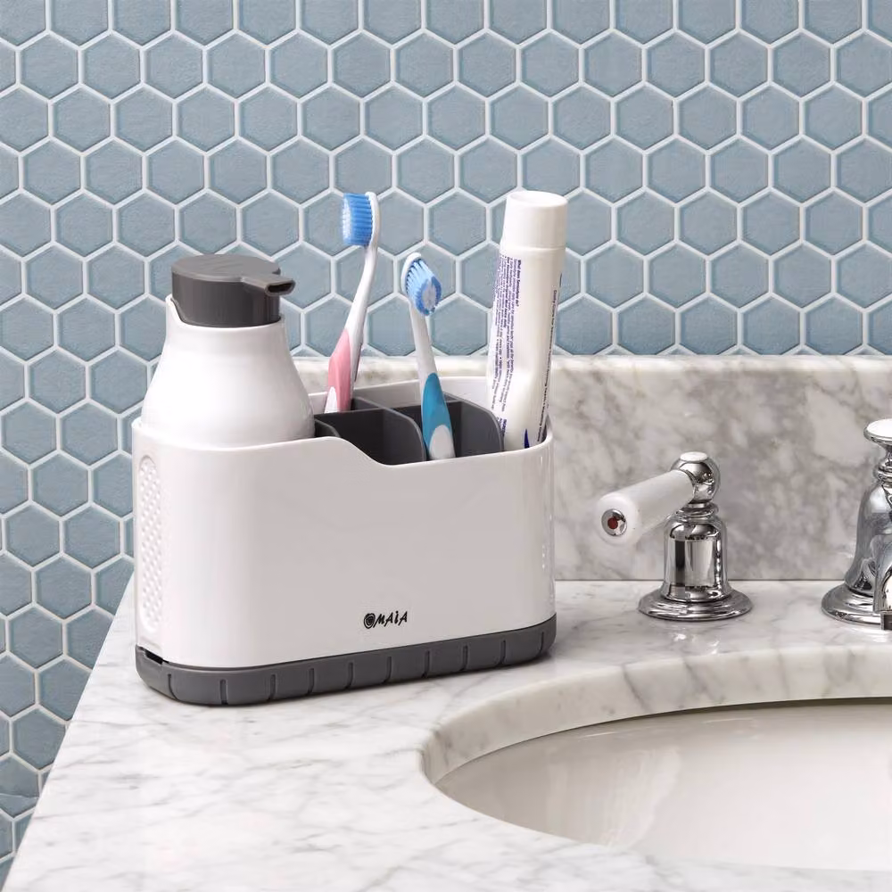 mysmartbuy Sink Tidy Organiser with 250ml Soap Dispenser, White, H18 x W18 x D8 cm – 2