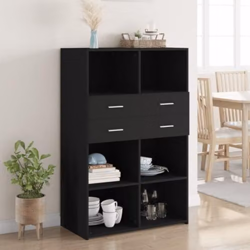vidaXL Modern Black MDF Highboard with Internal Shelves and Drawers, W/D/H: 80 x 42.5 x 124 cm – 2
