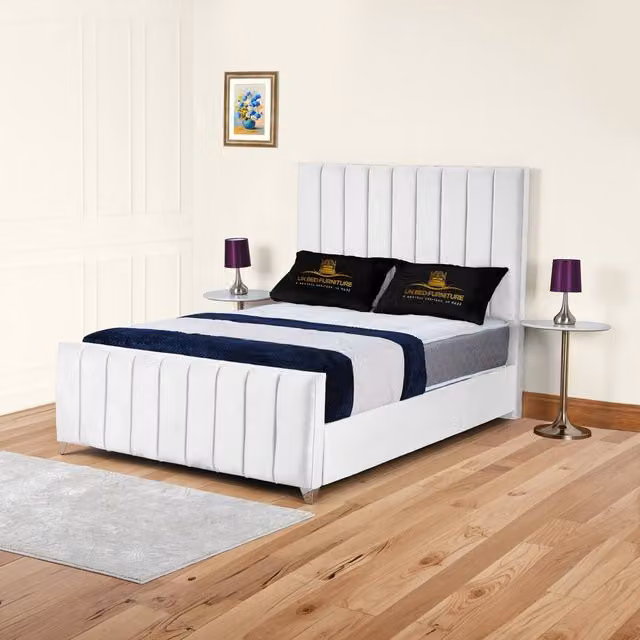 UK Bed Furniture Lisburn Gas Lift Ottoman Upholstered Storage Bed in White, Size: Single (90 x 190 cm)