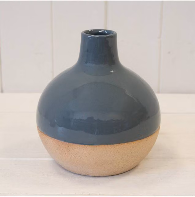 KDMD Blue Ceramic Glazed Vase with Unglazed Design