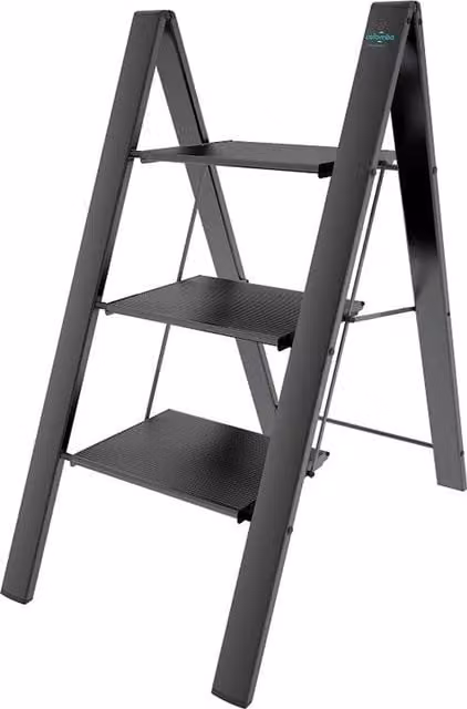 TUFFMATE 3 Step Folding Ladder with Handrail, Black
