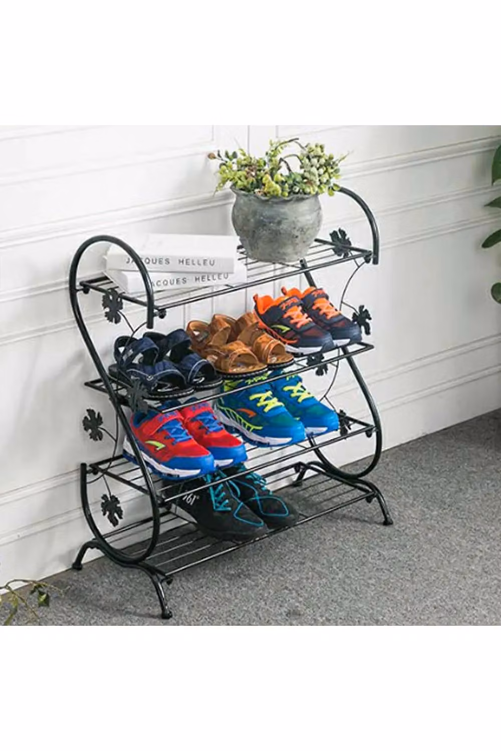 Living and Home 4 Tier S-Shape Metal Shoe Rack and Plant Stand in Black – 3