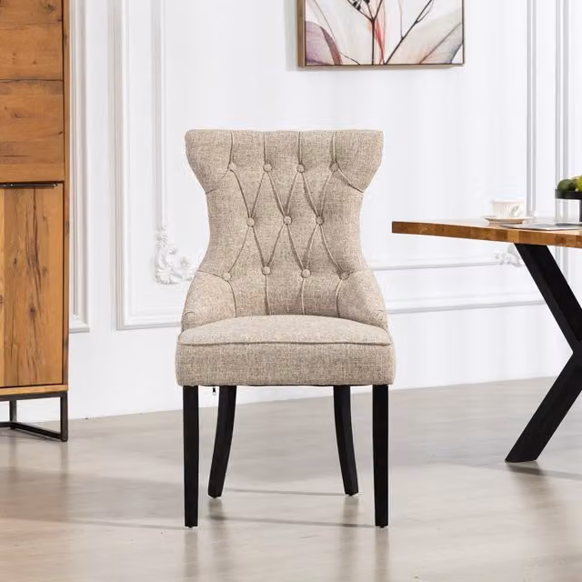 Artemis Home Set of 2 Classic Fabric Dining Chairs in Brown and Beige